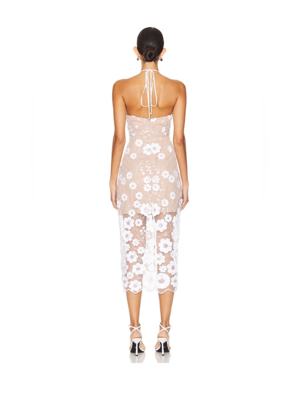 ELLIATT Elodie Floral Lace Halter Midi Dress Ivory & Nude - NEW WITH TAGS $348 - Picture 8 of 10